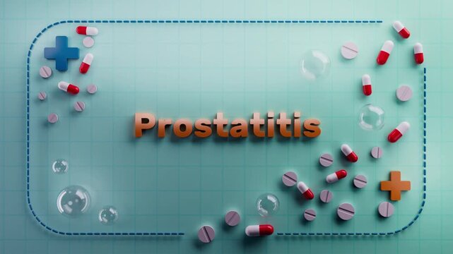 Animated text "Prostatitis" on a 3D medical background. Ideal for biology education, cellular energy visuals, metabolic health, nutritional science, wellness content, or scientific medical projects.	