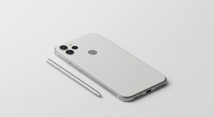 A Sleek White Smartphone with Stylus showcasing Technology and Design Innovation Minimalist
