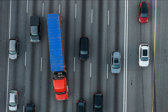 Truck Changing Lanes on A Freeway in Atlanta, Georgia
