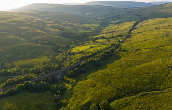 Aerial View of Dent Head Viaduct in Yorkshire Dales Countryside