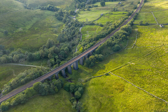 Aerial View of Dent Head Viaduct in Yorkshire Dales Countryside