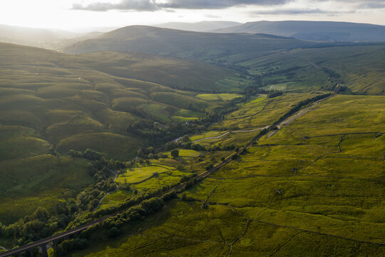 Aerial View of Dent Head Viaduct in Yorkshire Dales Countryside