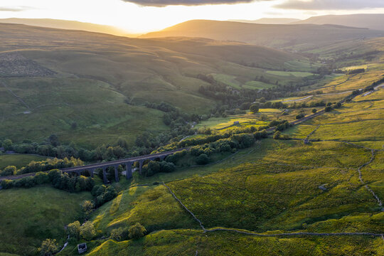 Aerial View of Dent Head Viaduct in Yorkshire Dales Countryside