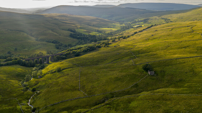 Aerial View of Dent Head Viaduct in Yorkshire Dales Countryside