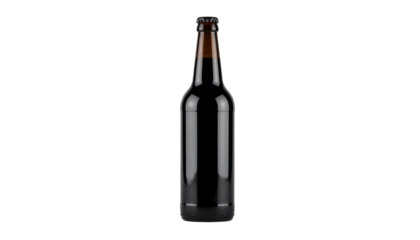 Black Beer Bottle with Glossy Surface and Modern Design Isolated on White Background