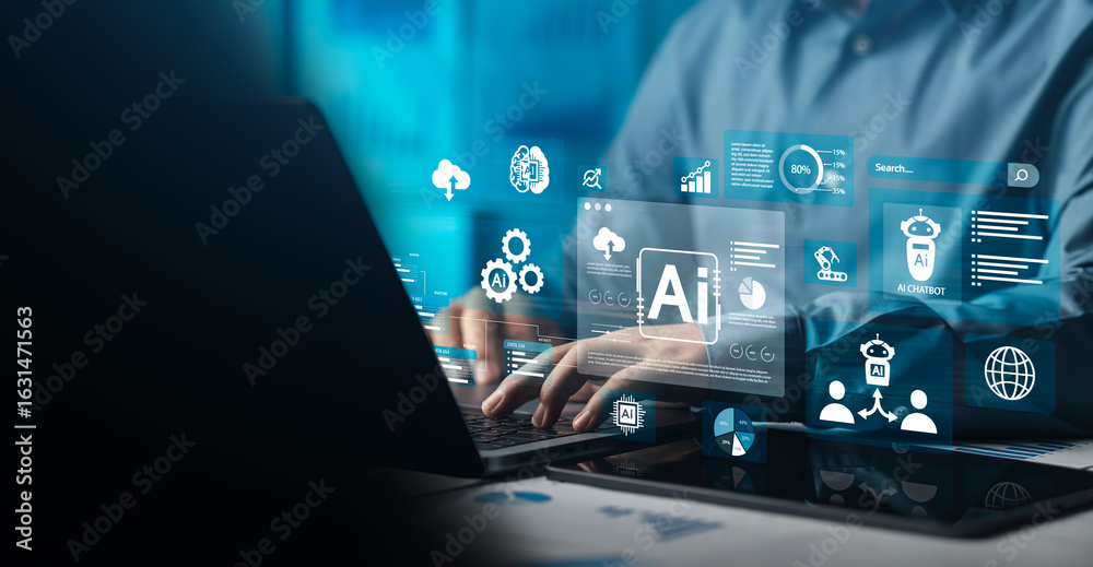 Wall mural analysts use computers to analyze data using ai technology in business and work. data analysis tools