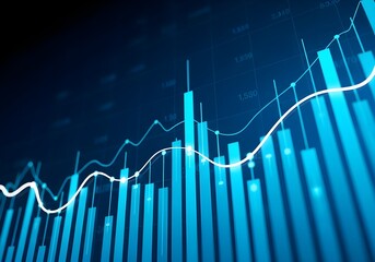 Blue bar chart with upward trend line overlay