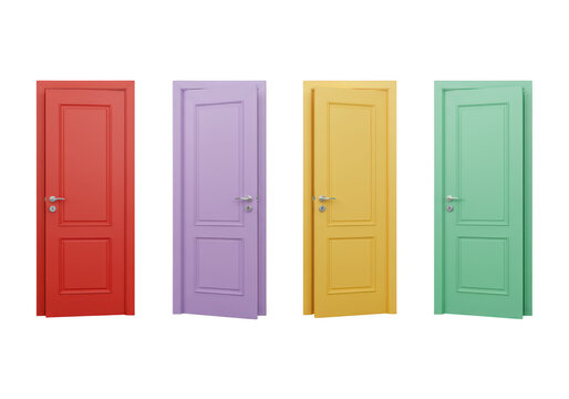 Four colorful doors isolated on transparent background