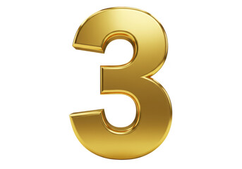 Golden number 3 isolated on transparent background