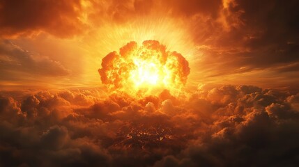 Epic atmospheric explosion over clouds at sunset