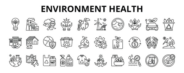 30 Environment Health Line Icons Vector - Green Energy, Pollution, protection, Climate Change, Conservation, Carbon Footprint