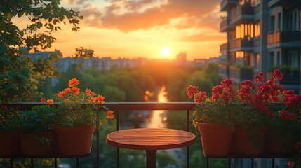 Obraz premium Urban balcony sunset view relaxation