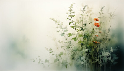 Soft vintage botanical background with copy space