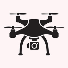 Drone Silhouette Icon with Camera – Vector Illustration