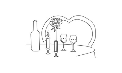 Minimalist Line Drawing of a Romantic Dinner Table Setting