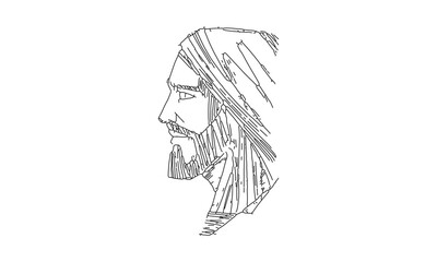 Minimalist Line Art of a Bearded Man in Profile