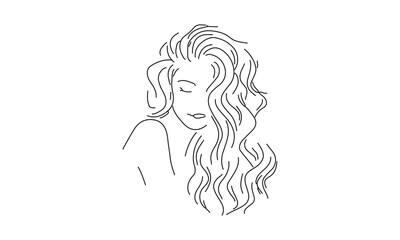 Minimalist Line Art of a Woman with Flowing Hair