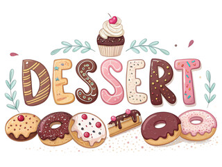 Sweet dessert treats and cupcake lettering for fun colorful dessert design
