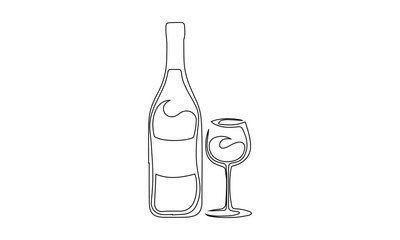 Minimalist Wine Bottle and Glass Line Art