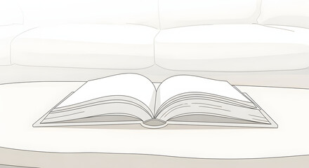 Open Book Resting on White Table with Soft Couch Background