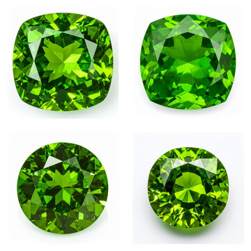 Green garnet gemstones with square faceted cut