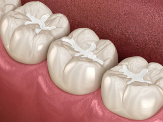 Molar Fissure dental fillings. Dental 3D illustration
