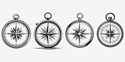 compass sketch illustration vector set