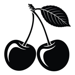 Black and white cherry icon vector illustration showcasing fresh fruit and summer harvest with minimalist style perfect for designs