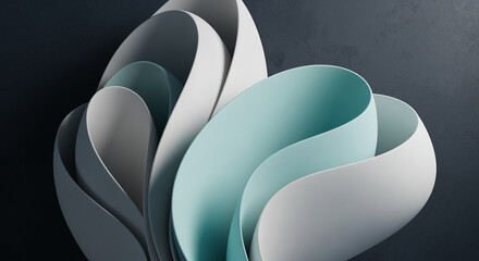 Abstract flowing ribbons in pastel colors on dark background