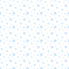 Watercolor bubbles seamless pattern. Soft watercolor background with blue bubbles and splashes for baby boys.