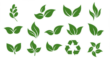 Green leaf vector icons set for nature, organic, ecology and environment themes