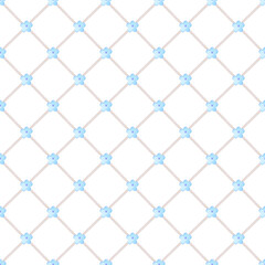 Fototapeta premium Delicate blue floral watercolor pattern with simple flowers.Cottagecore background in vintage style.