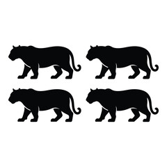 Fototapeta premium Black Panther Silhouette Group of Four Majestic Felines Wildlife Illustration Walking Proudly Symbolizing Power and Grace