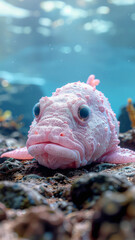 Realistic blobfish resting on the deep ocean floor