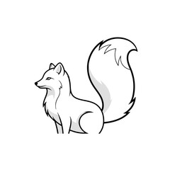 Flat Arctic Fox Logo Design, Profile View With Emphasis on Large Fluffy Tail