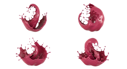 Berry Pink Liquid Splashes on Transparent Background in Dynamic Grouping