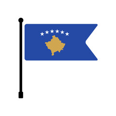 National flag of Kosovo. Kosovo flag computer digital vector illustration icon design. Fluttering flagpole flag.