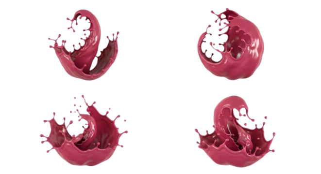 Berry Pink Liquid Splashes on Transparent Background in Dynamic Grouping