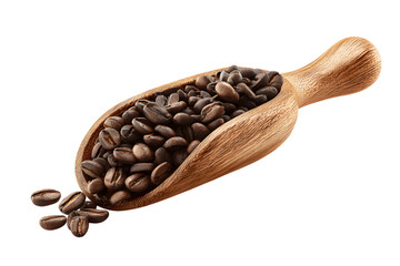 Fototapeta premium Coffee beans on wooden scoop isolated on transparent white background