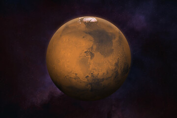 Red planet Mars.  Planet Mars galaxy and nebula.  Surface of the red planet. Galaxy and nebula. Exploration and colonization concept.