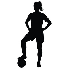 Female soccer player standing with ball silhouette