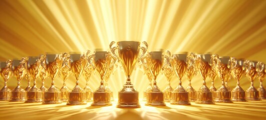 The collection of shining trophies celebrating achievement and success in competition.