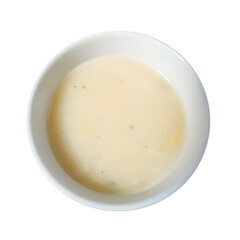 A curated collection of wholesome and savory cream soup with a spoon in a bowl.

