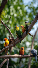 Obraz premium Parrots in a Tree Lively Scene