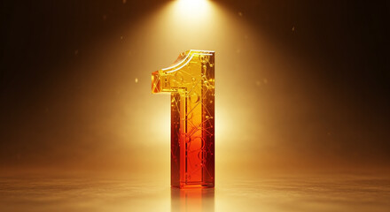 Golden number one with intricate pattern under spotlight