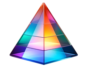 Vibrant Multicolored Glass Pyramid with Smooth Edges, Front View, Isolated on Transparent Background