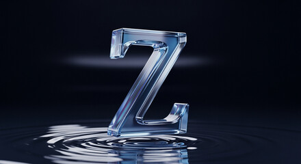 Transparent glass letter Z floating on water ripples