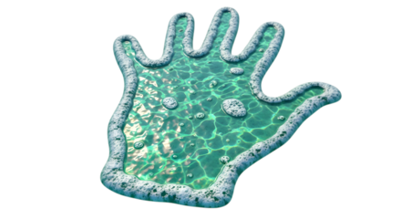 Hand Shape Filled with Green Liquid and Bubbles on Black