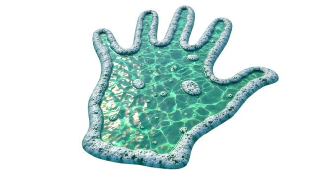 Hand Shape Filled with Green Liquid and Bubbles on Black