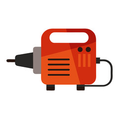 Orange power tool with black drill bit and handle